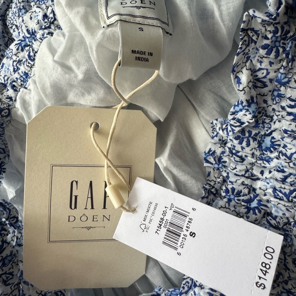 Gap X DÔEN Blue and White Sleeveless Square Neck Midi Sundress - Picture 9 of 10